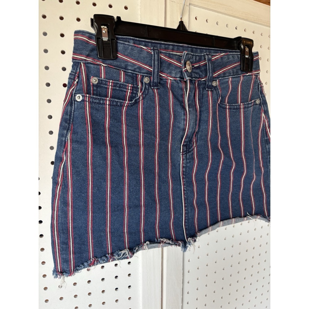 American Eagle Red White & Blue Striped Hi Rise Women's Size 0 Denim Mini Skirt - Picture 3 of 10